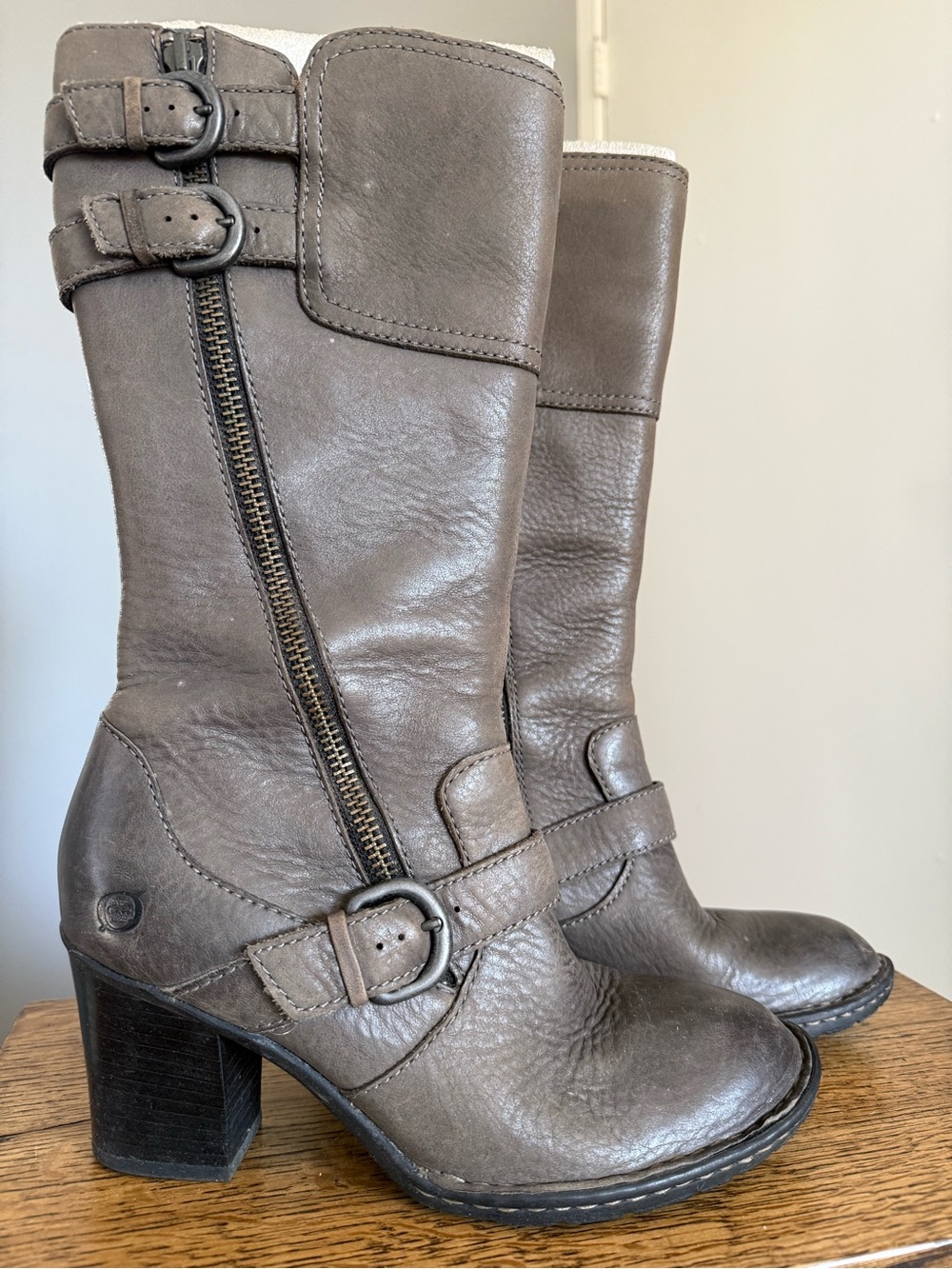 Born grey Leather Mid-Calf Heeled Boots - Picture 2 of 9